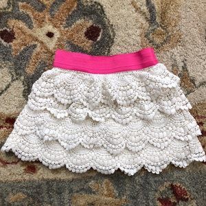 Girls tiered lace cream skirt
